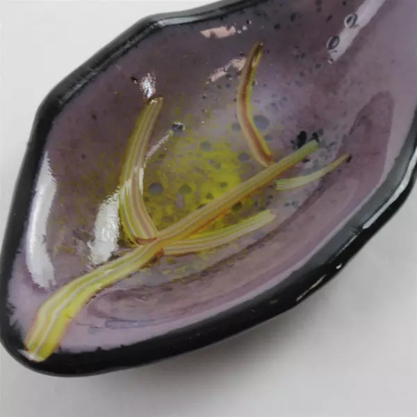 Japanese Ceramic Dish Iridescent Green Purple Glaze 4.5" Accent Plate