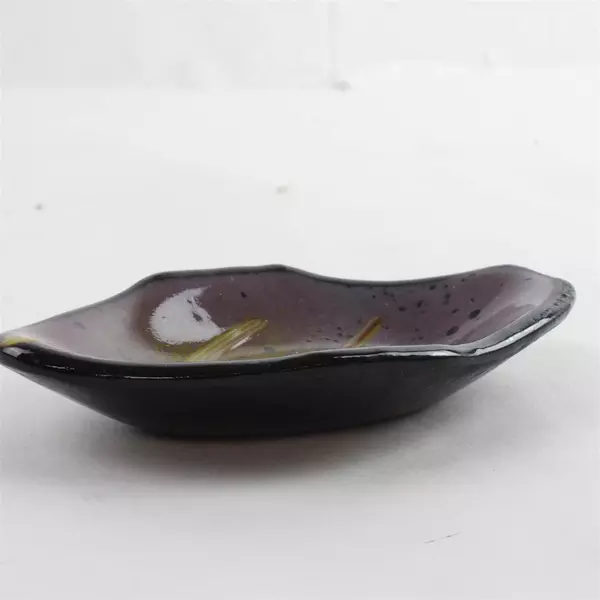 Japanese Ceramic Dish Iridescent Green Purple Glaze 4.5" Accent Plate