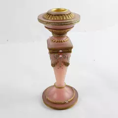 Pink Frosted Resin Victorian Style Gilded Candle Holder 7.25"