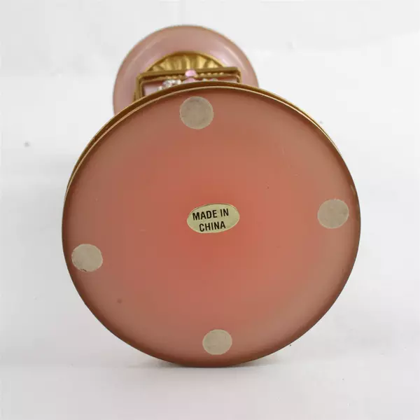 Pink Frosted Resin Victorian Style Gilded Candle Holder 7.25"