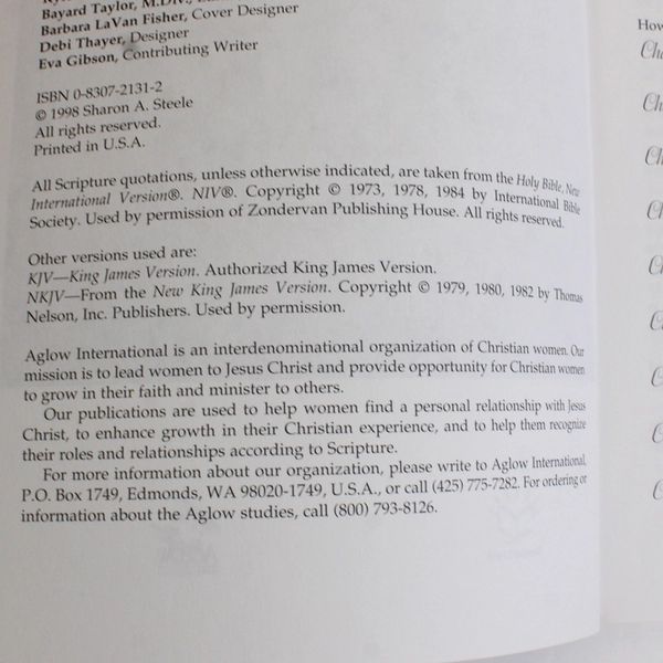 Choosing to Change by Sharon A Steele Aglow Bible Study Series 1998 Paperback