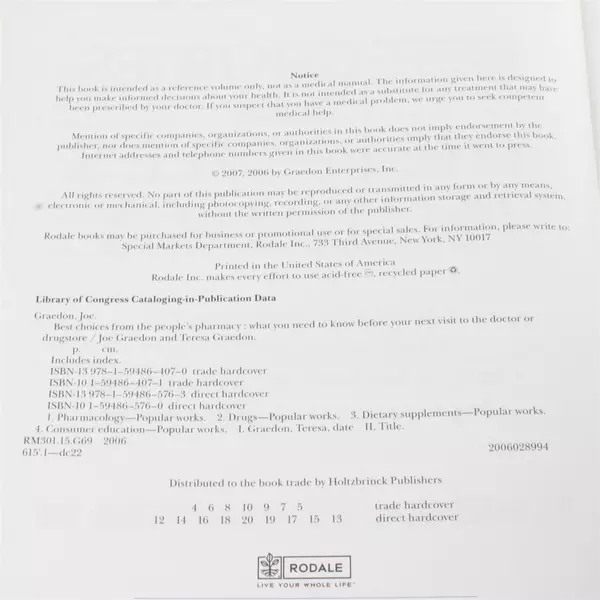 Best Choices from the People's Pharmacy : What You Need... By Joe Graedon HC