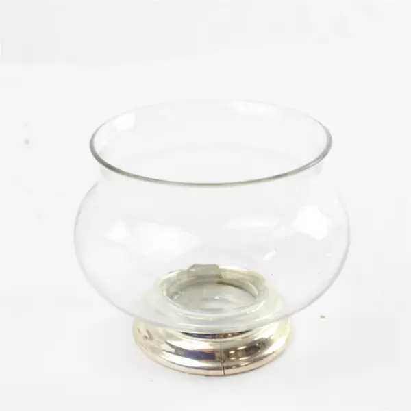 Vintage Clear Glass Sugar Bowl Silver-plated Rim Knob 5.25" Tall