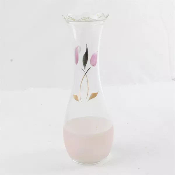 Vintage Bartlett Collins Hand Painted Frosted Bottom Floral Vase 9"