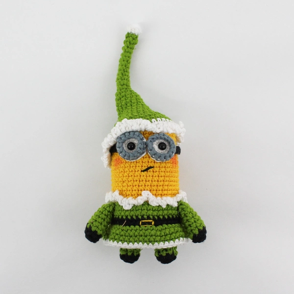Crocheted Minion Kevin In Green Santa Suit