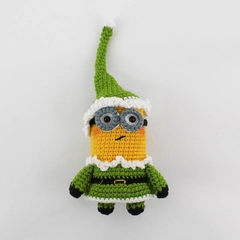 Crocheted Minion Kevin In Green Santa Suit