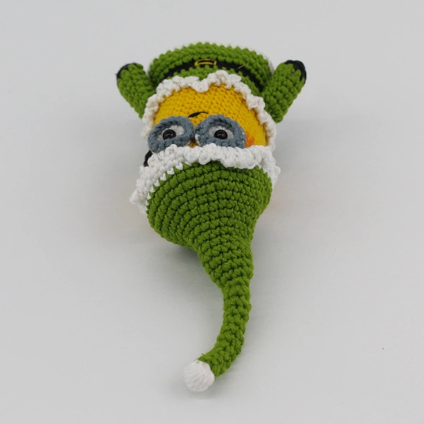 Crocheted Minion Kevin In Green Santa Suit