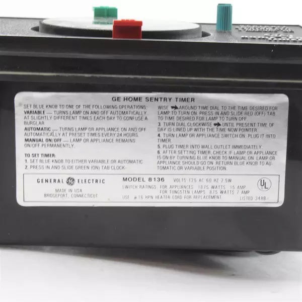 Vintage GE Home Sentry Variable Timer Manual Model 8136 General Electric