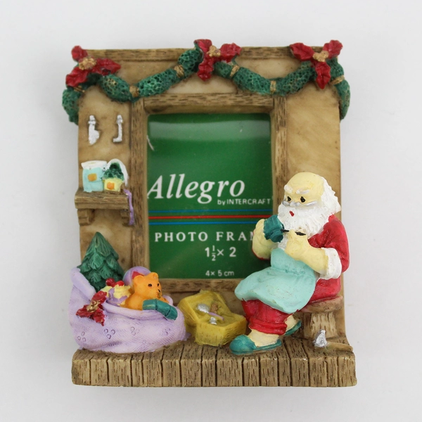 2 Allegro By Intercraft Resin Santa Scene Miniature Photo Frames 1.5 x 2 inch