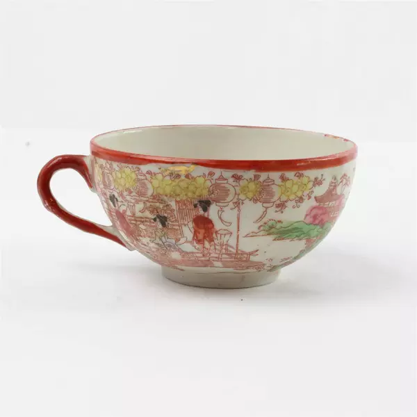 Vintage Japanese Hand-Painted Teapot & Matching Teacup Traditional Motifs