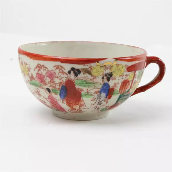 Vintage Japanese Hand-Painted Teapot & Matching Teacup Traditional Motifs