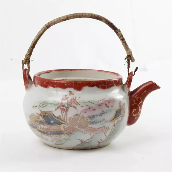 Vintage Japanese Hand-Painted Teapot & Matching Teacup Traditional Motifs