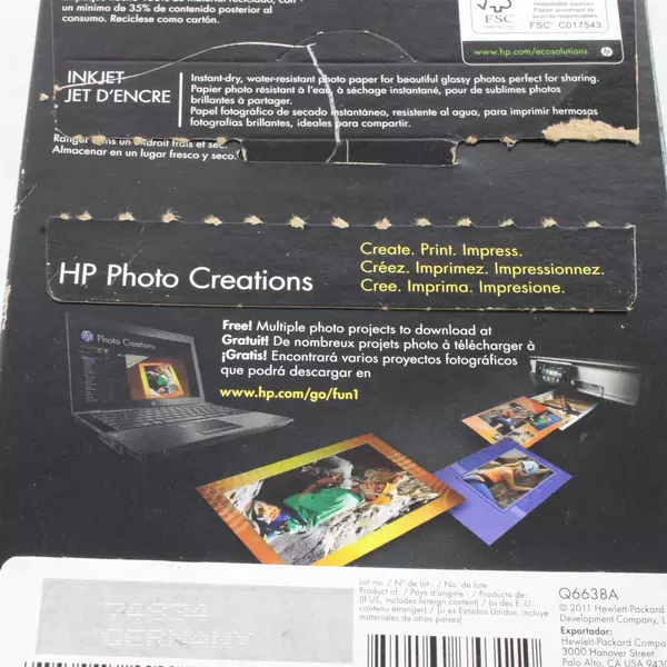 Hp Advanced Photo Paper Glossy Hewlett Packard (Q6638A) 4 x 6, Used 65ct