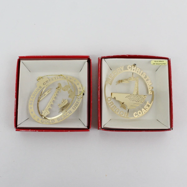 Oregon Coast And Gold Beach Oregon 24k Gold Plated Brass Ornaments 