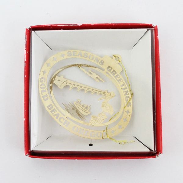 Oregon Coast And Gold Beach Oregon 24k Gold Plated Brass Ornaments 