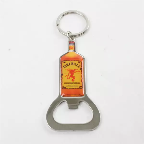 Fireball Cinnamon Whiskey Bottle Opener Keychain Metal Keyring 3.5"
