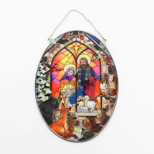 AMIA Hand Painted Stained Glass Holy Family Nativity Christmas Sun-catcher NIB