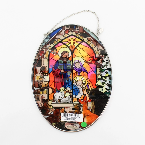 AMIA Hand Painted Stained Glass Holy Family Nativity Christmas Sun-catcher NIB