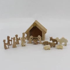 17-Piece Handmade Wood Nativity Set