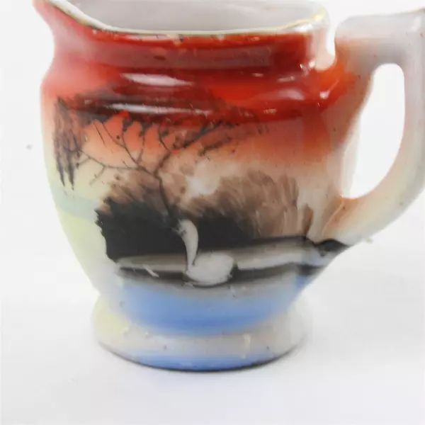 Noritake Japan Hand Painted Tree Meadow Creamer Pitcher Small 2" Vintage