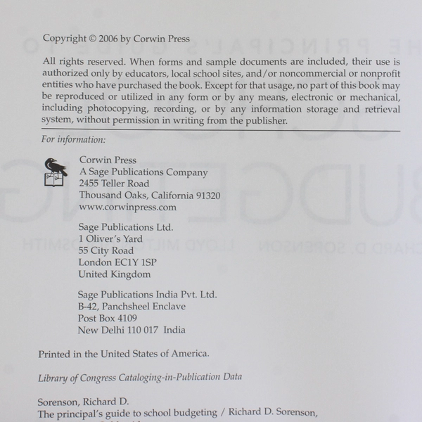 The Principal's Guide to School Budgeting Richard Sorenson Lloyd Goldsmith 2006