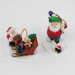1996 Westmar Ind Santa With Sleigh And Santa Playing Golf Christmas Ornaments