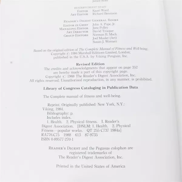 The Complete Manual of Fitness and Well-Being By Barbara Horn, HC, Missing Cover