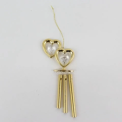 Miniature Gold Plated Hearts And Crystals Windchime Ornament 5.5" Length