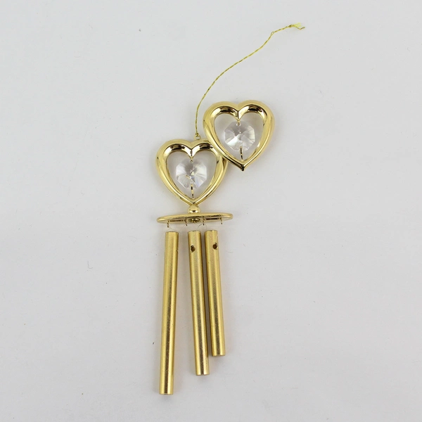 Miniature Gold Plated Hearts And Crystals Windchime Ornament 5.5" Length