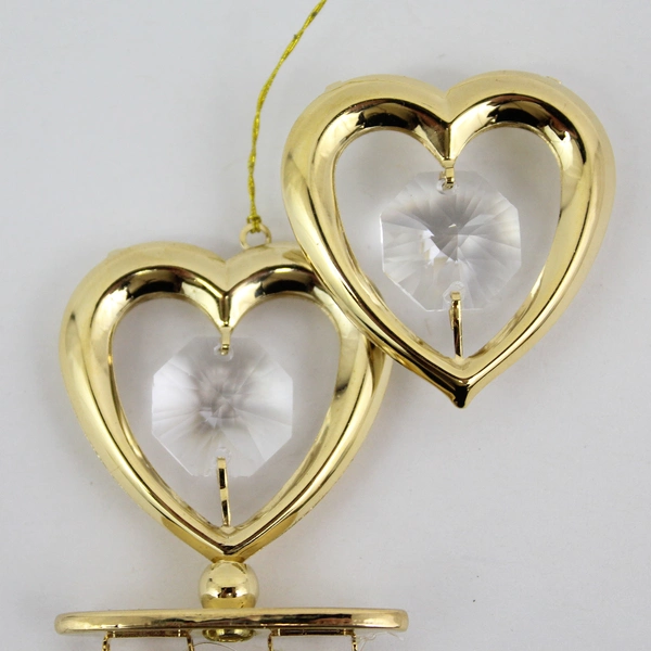 Miniature Gold Plated Hearts And Crystals Windchime Ornament 5.5" Length