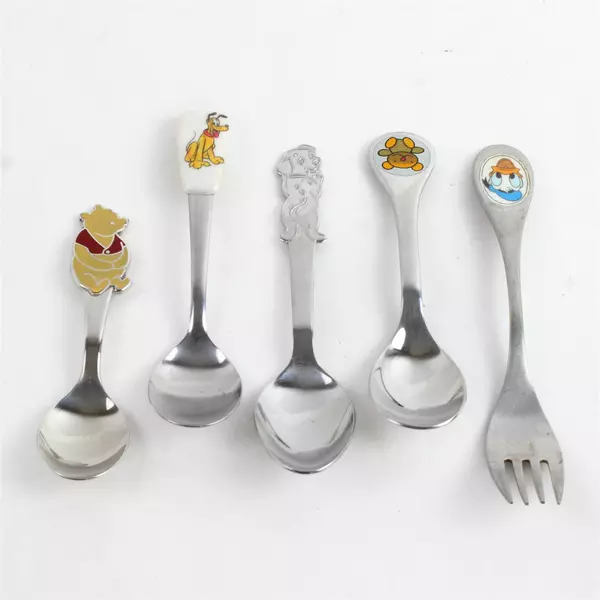 Lot of 5 Kids Spoons Disney Pooh Pluto Dalmatian Donald + Teddy Bear 6"