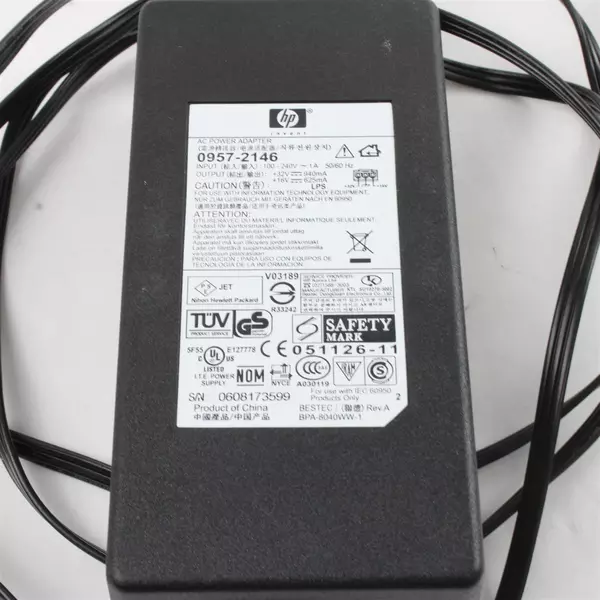 Genuine HP 0957-2146 Switching AC Power Adapter OEM 3 Prong Grey Keyed Connector