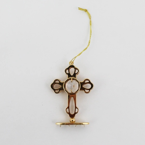 Gold Plated Cross With Crystal Hanging Ornament 2.5"
