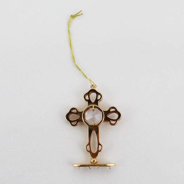 Gold Plated Cross With Crystal Hanging Ornament 2.5"