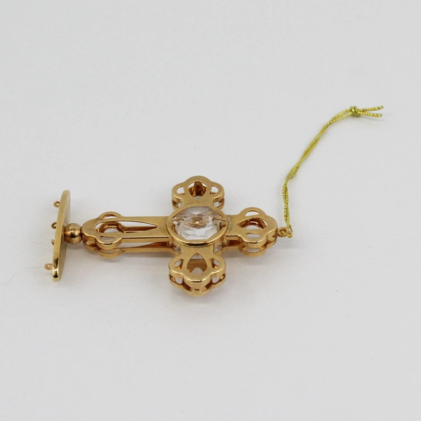 Gold Plated Cross With Crystal Hanging Ornament 2.5"