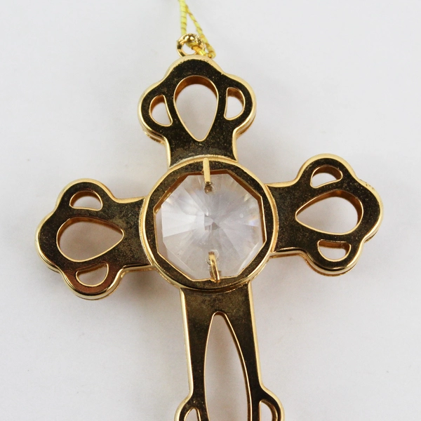 Gold Plated Cross With Crystal Hanging Ornament 2.5"