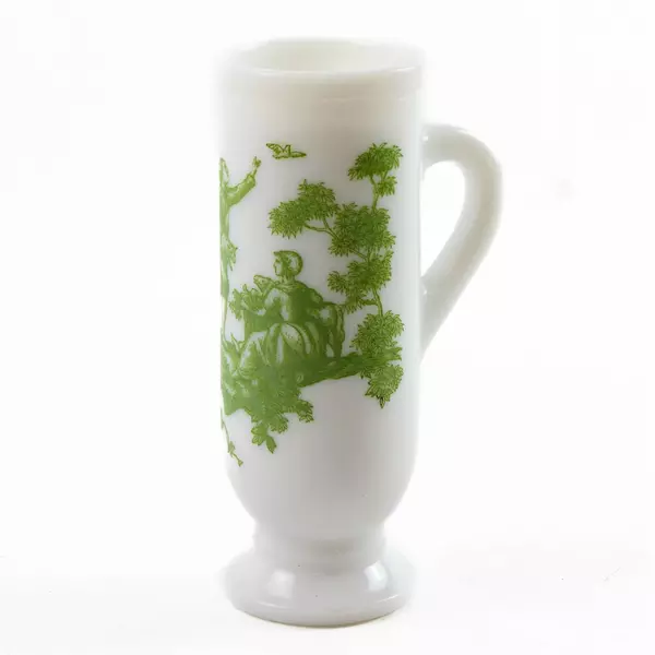 Avon Milk Glass Demitasse Cups Green Toile Victorian Couple 5"