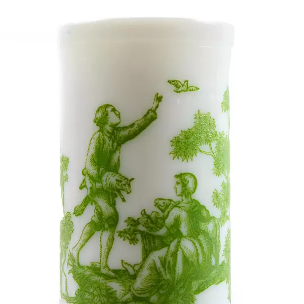 Avon Milk Glass Demitasse Cups Green Toile Victorian Couple 5"