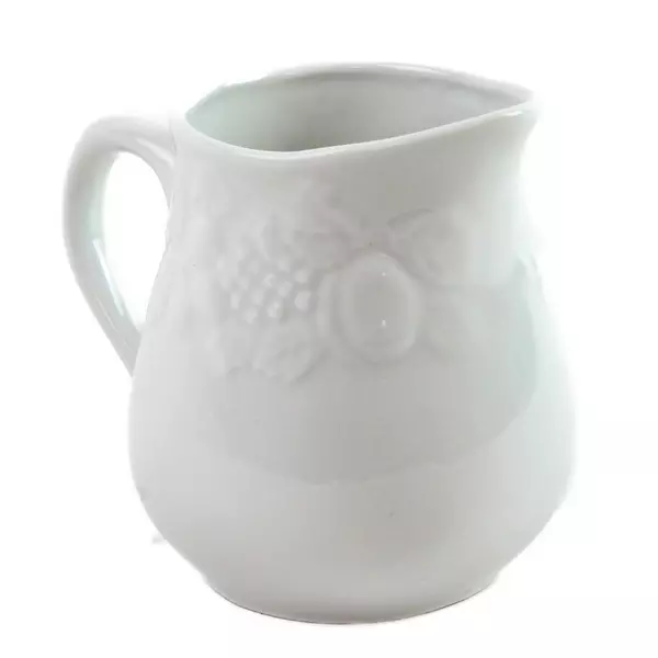 Vintage Gibson Stoneware Embossed Creamer Pitcher White Floral 3.5in