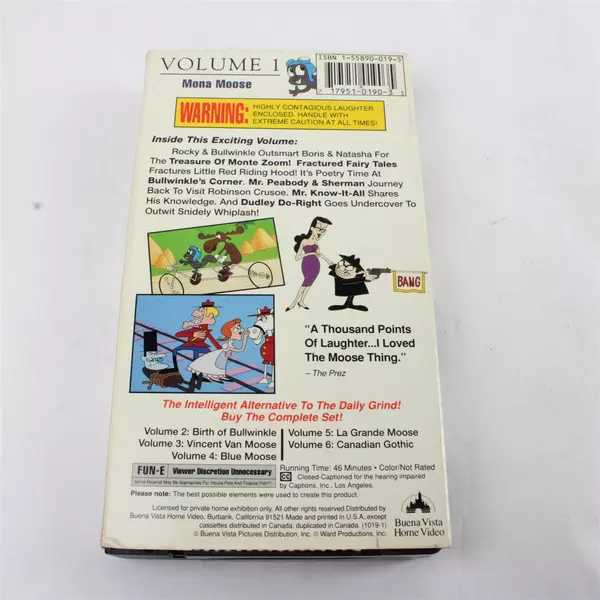 Rocky & Bullwinkle Vol. 1 VHS Mona Moose Classic Cartoon Tape