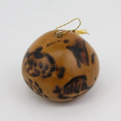 Hawaii Fish Pattern Hand Carved Natural Gourd Ornament 3" Diameter
