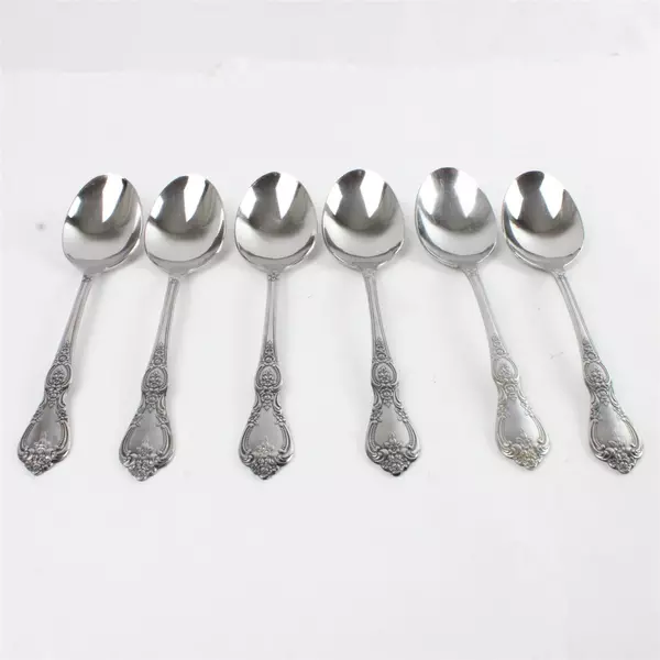 Set of 6 Oneida St. Ives Stainless Oval Soup Spoons 7" 