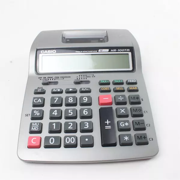 Casio HR-100TM Printing Calculator Tax Exchange w/ Power Cord & Paper