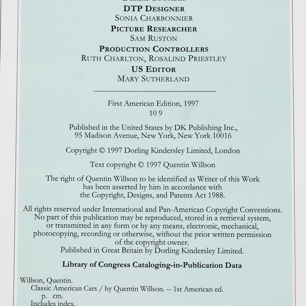 Classic American Cars by Quentin Willson 1997 Hardcover Dust Jacket