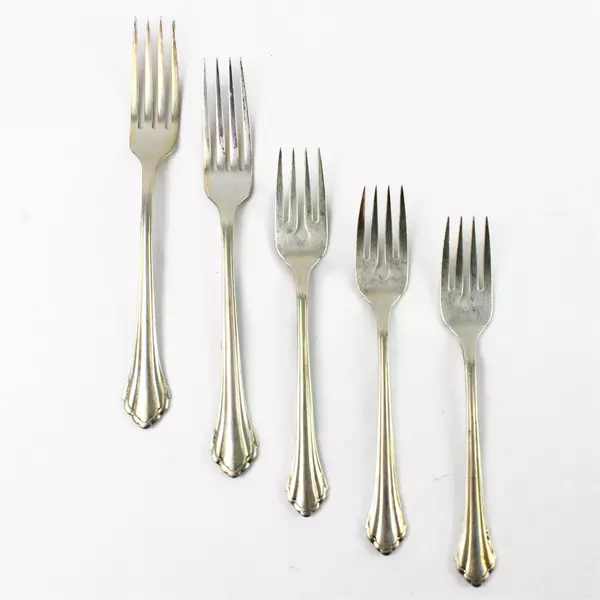 Lot of 5 Oneida Bancroft Stainless Forks 2 Dinner 3 Salad 7.75in Used