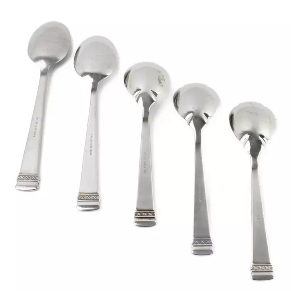 Lot of 5 Oneida Cozumel 18/10 Stainless Spoons 2 Soup + 3 Sugar Shell 7"