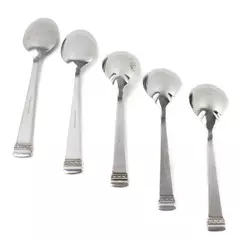 Lot of 5 Oneida Cozumel 18/10 Stainless Spoons 2 Soup + 3 Sugar Shell 7"