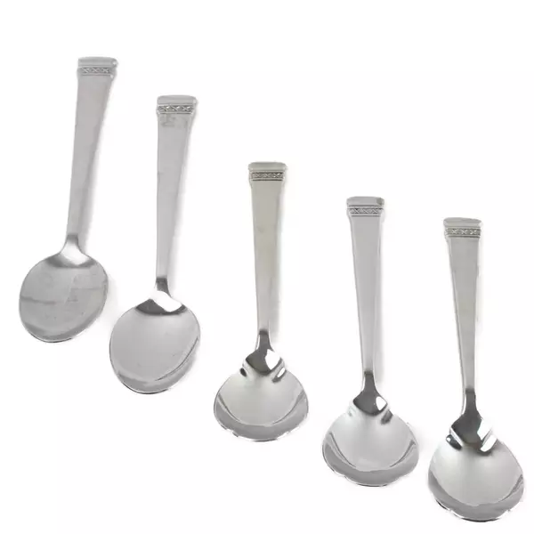 Lot of 5 Oneida Cozumel 18/10 Stainless Spoons 2 Soup + 3 Sugar Shell 7"