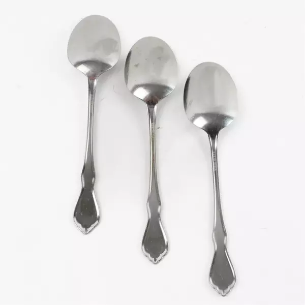 Set of 3 Oneida Trinity Stainless Steel Solid Serving Spoons 8.5" Used