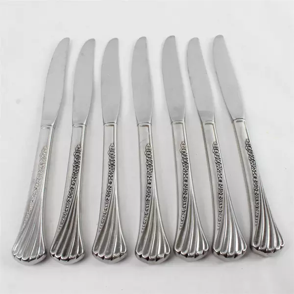 Set of 7 Oneida Spring Glen Stainless Hollow Handle Modern Dinner Knives 9"